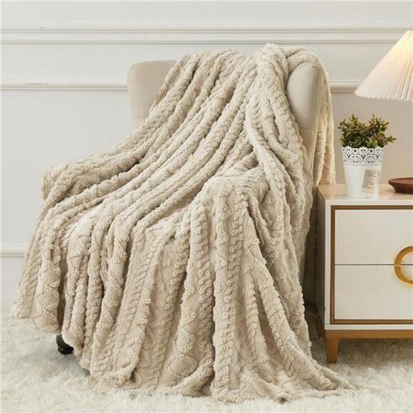 Fleece Throw Blanket Lightweight Fuzzy Throw Blanket Couch 50"x60" Khaki - Picture 1 of 7